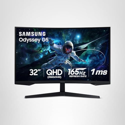 SAMSUNG 32" Odyssey G55C Series QHD 1000R Curved Gaming Monitor, 1ms(MPRT), HDR10, 165Hz, AMD Radeon FreeSync, Eye Care, Glare Free, Sharp Resolution LS32CG550ENXZA