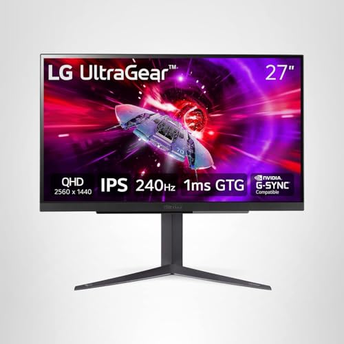 LG 27GR83Q-B 27-inch Ultragear QHD (2560x1440) IPS Gaming Monitor, 240Hz, 1ms, DisplayHDR 400, G-Sync AMD FreeSync Premium, HDMI 2.1 DisplayPort, 4-Pole HP Out DTS GP:X, Tilt/Height/Pivot Stand, Black