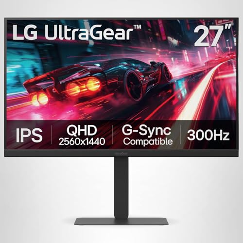 LG 27G640A-B 27-inch Ultragear QHD (2560 x 1440) IPS Gaming Monitor, 300Hz, 1ms, NVIDIA G-Sync, AMD FreeSync Premium, VESA DisplayHDR 400, HDMI 2.1, USB Type-C, Tilt/Height/Swivel/Pivot Stand, Black